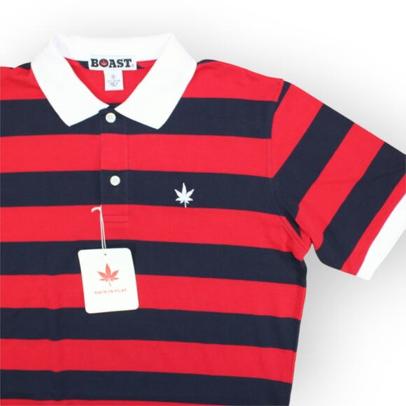 BOAST USA Mens S/S Wide Stripe Polo Red Navy White 100% Peruvian Pima Cotton - Picture 10 of 16